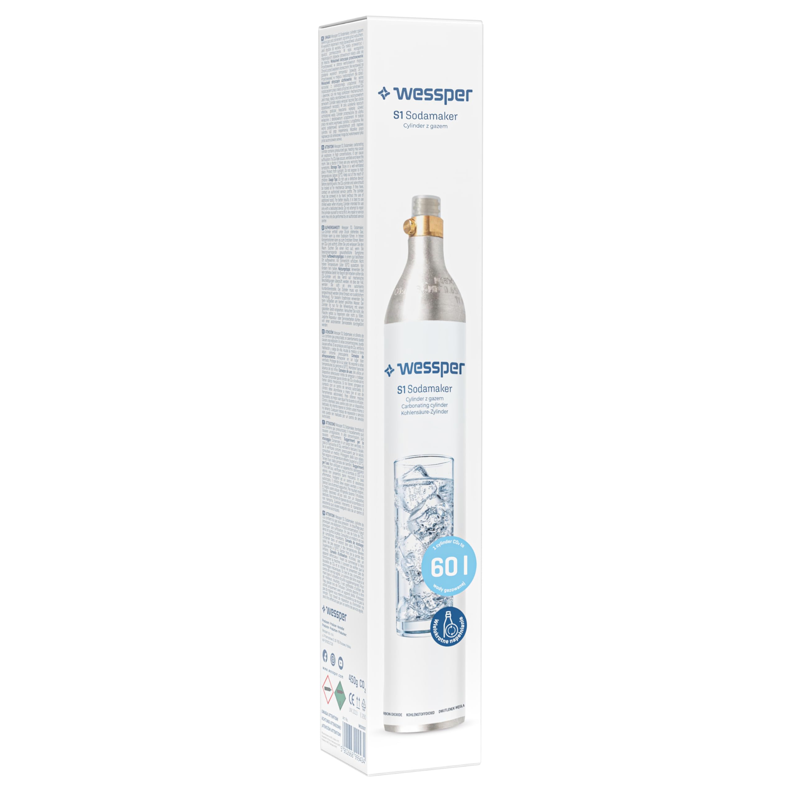 Wessper 2 x CO2-Zylinder, Geeignet für SodaStream, Aarke, Brita, WasserMaxx u.v.a Wassersprudler | 425g (60 l)
