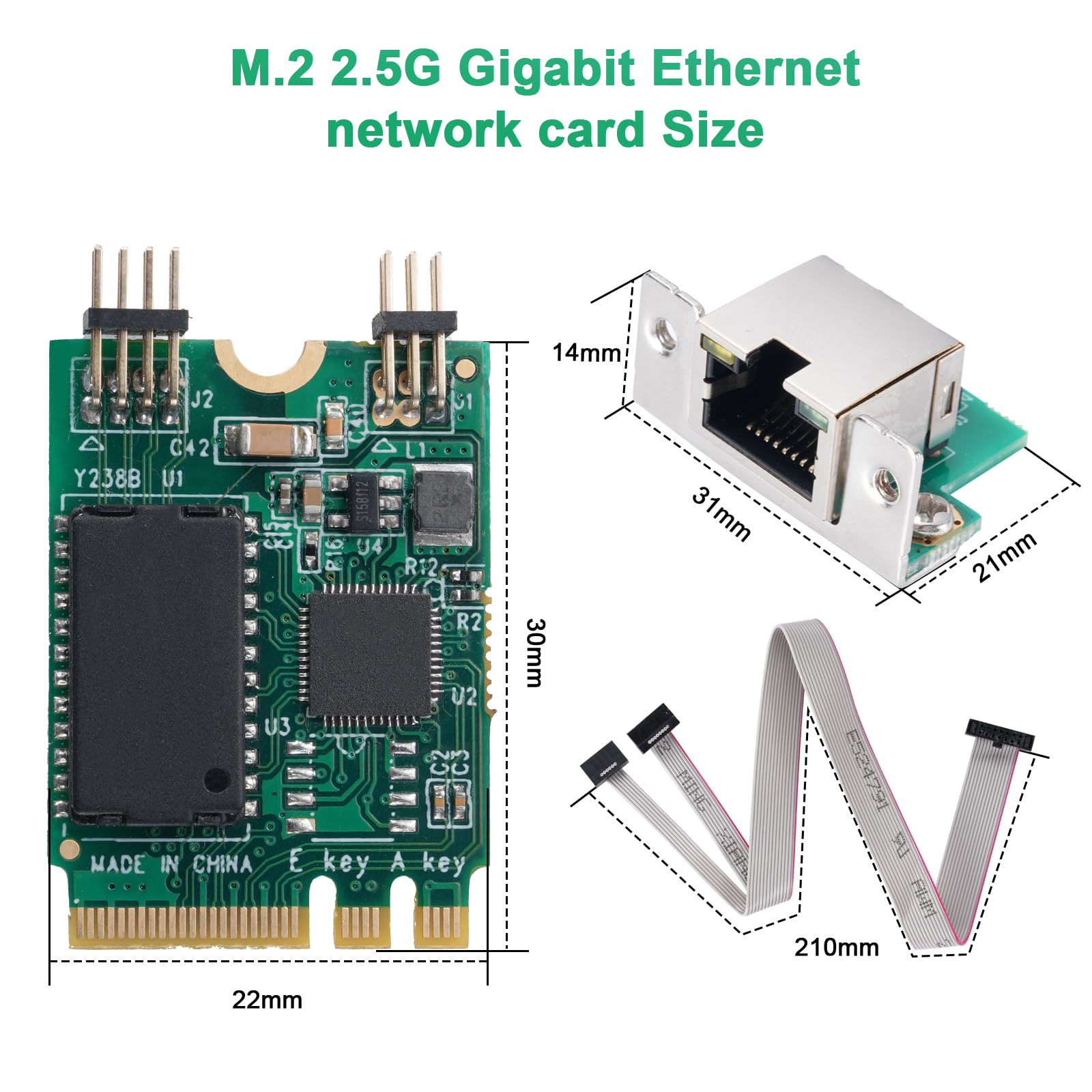 M.2 2,5 G Gigabit Ethernet, adattatore M.2 A+E Key 2.5 G Ethernet con chipset RTL8125B, Single Port Gigabit Server NIC Adattatore per Win/Linux