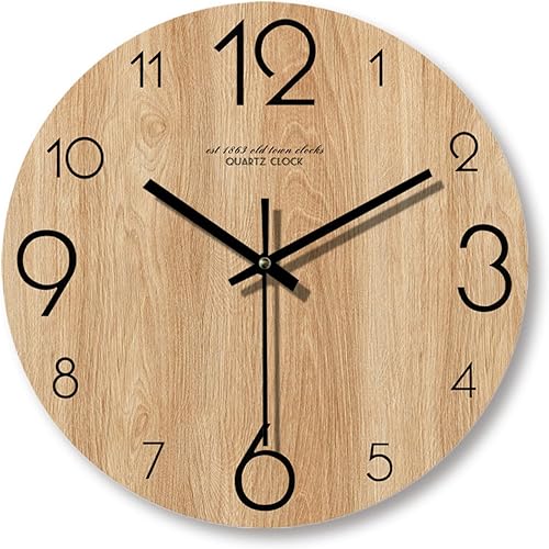 Reloj de pared simple de grano de madera vintage de 12 pulgadas, silencioso, creativo, decoración de sala de estar, reloj de pared moderno para el