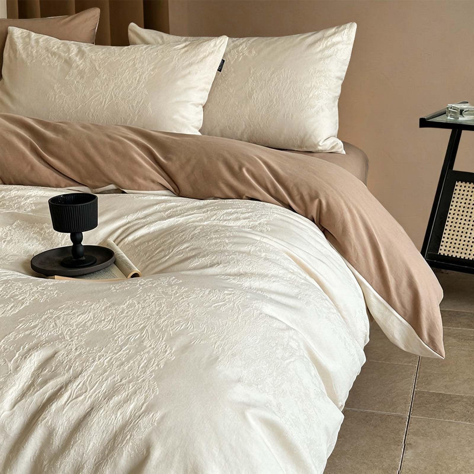 Set di biancheria da letto matrimoniale in cotone jacquard, 4 pezzi, morbido cotone traspirante a fibre lunghe, include 1 copripiumino, 1 lenzuolo piano e 2 federe per camera da letto
