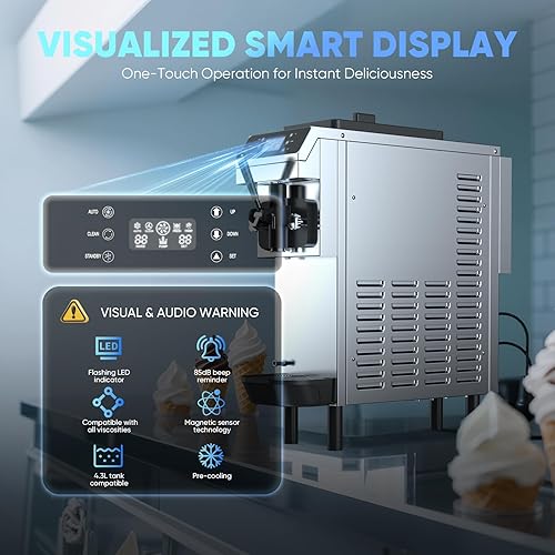 Miniatura 6 de Máquina comercial para hacer helados de 15 cuartos de galón (3.75 galones), 100-150 porciones, cuencos de acero inoxidable 304 de 4.3 L, tanque de