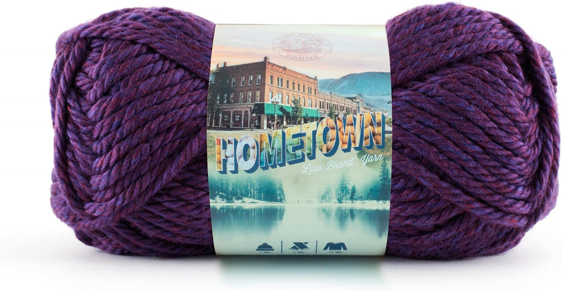 Lion Brand Yarn Hometown Yarn, Super-Bulky Yarn for Knitting, Crocheting, and Crafting, 1 Pack, Portland Wine