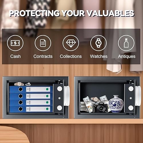 Miniatura 4 de Caja de seguridad de 0.5 pies cúbicos con teclado electrónico, caja de seguridad de acero para el hogar, oficina, objetos de valor, dinero, joyas,