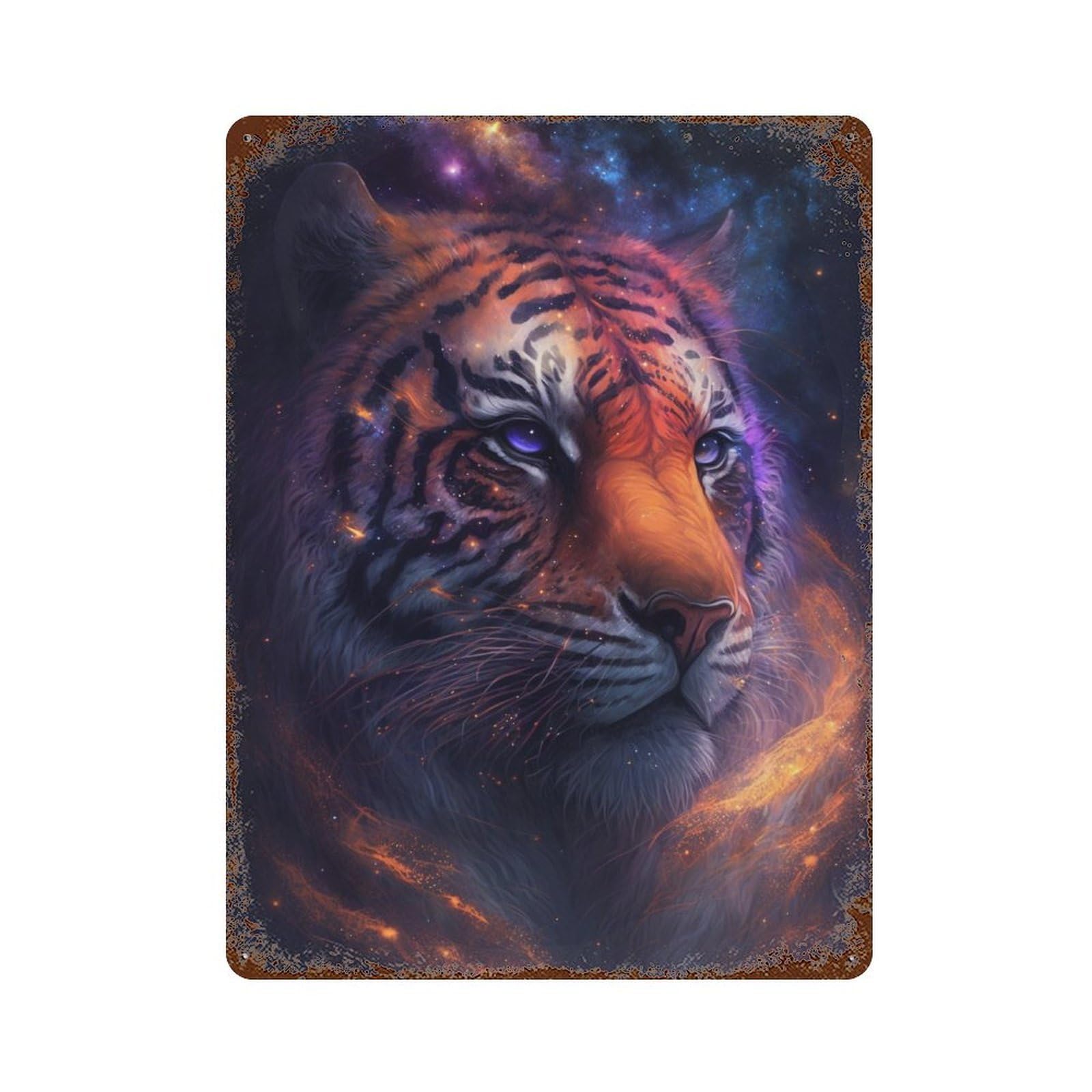 Cosmic Tiger Portrait-10 Weathered Tin Sign 15.7"x11.8", Decorative Metal Wall Art for Garage, Bar And Workshop Decor