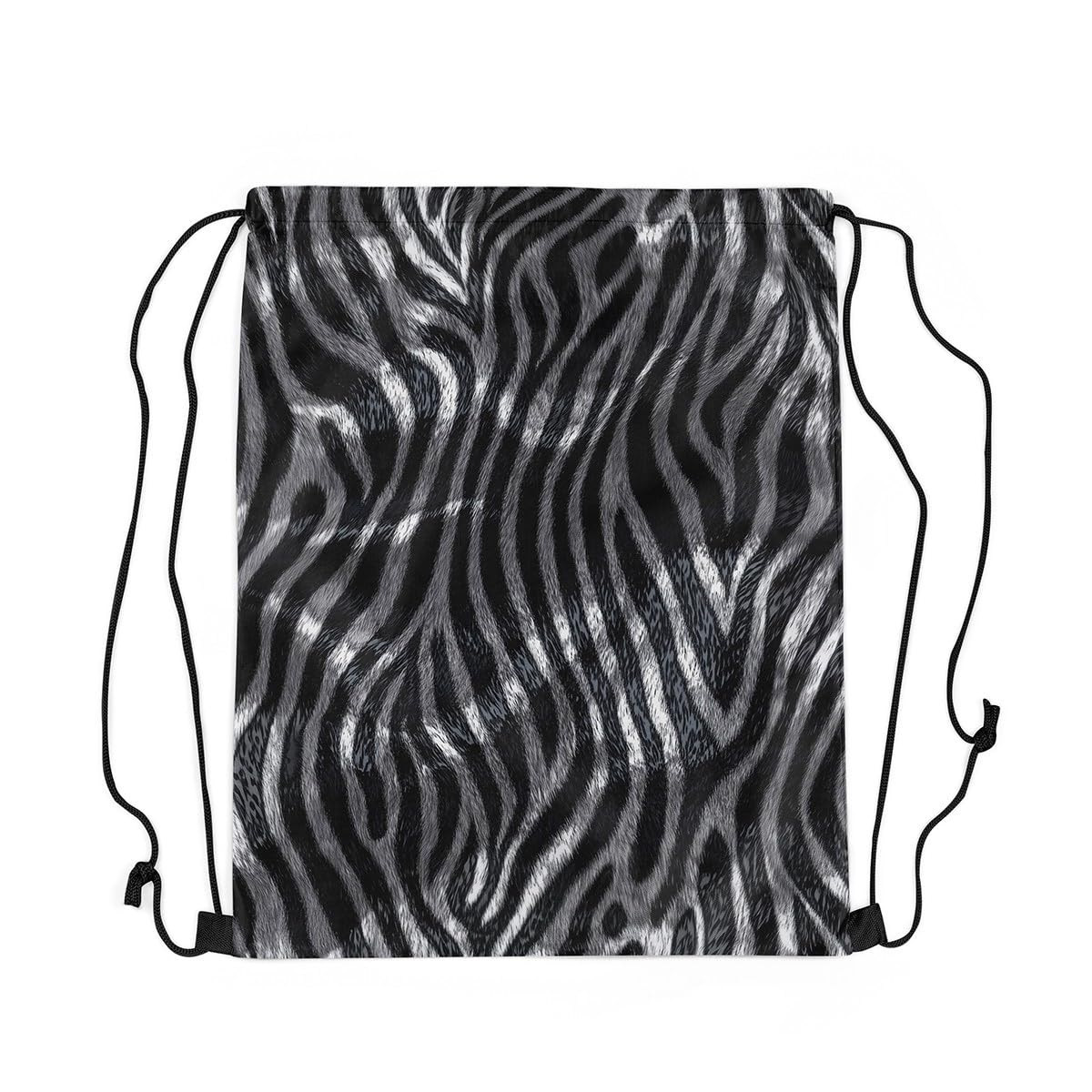 Loussiesd Zebra Drawstring Backpack 40x33cm Animal Print Gym String Bag Zebra Fur Print Drawstring Bags Women Men Black Gray White Stripes Waterproof Cinch Bag