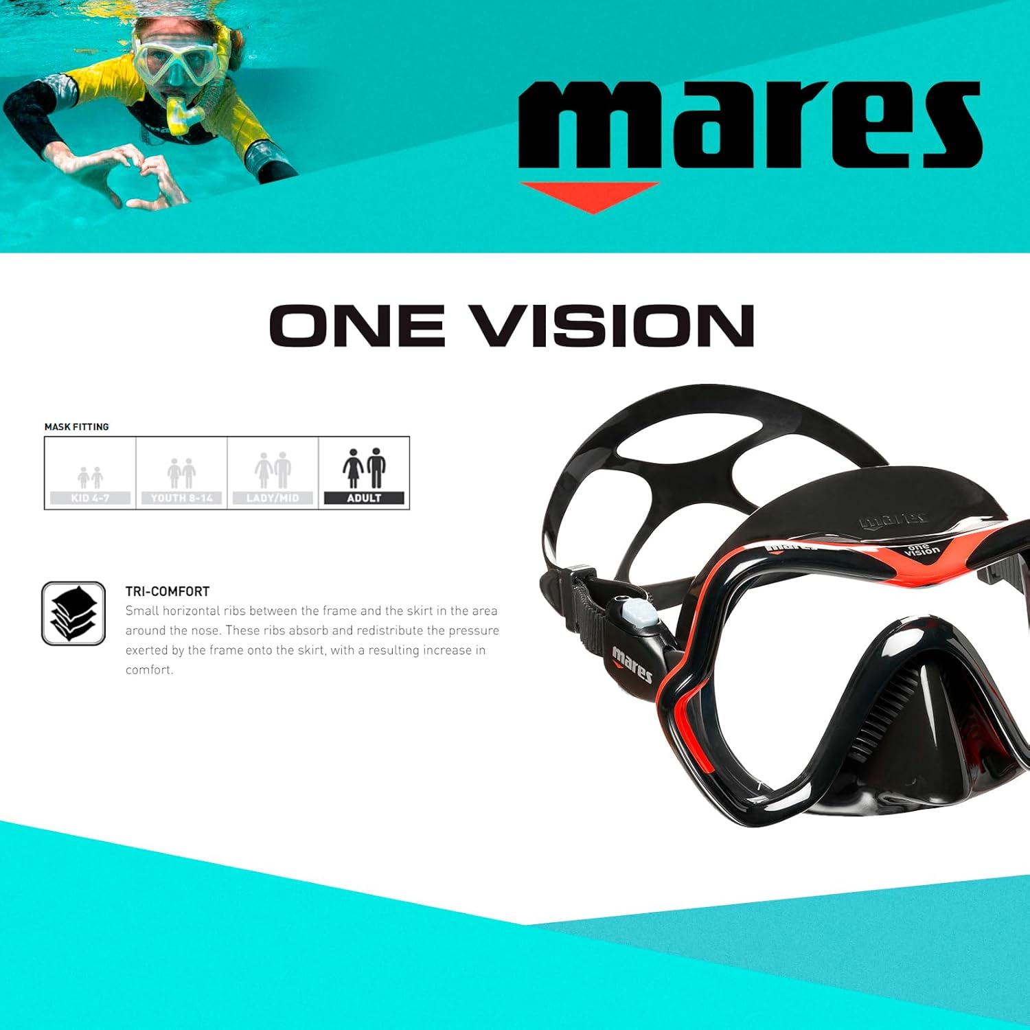 Mares Unisex Adult One Vision Panoramic View Single-Lens Scuba Diving Mask