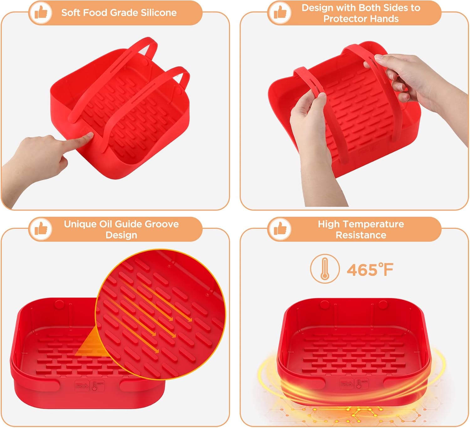 Haphiz 2PCS Square Silicone Air Fryer Liners Pot Basket Bowl 7.5 Inch Reusable Air Fryer Inserts Baking Tray Oven Accessories Washable Replacement of Parchment Paper Liners for 3 to 6 QT Air Fryer