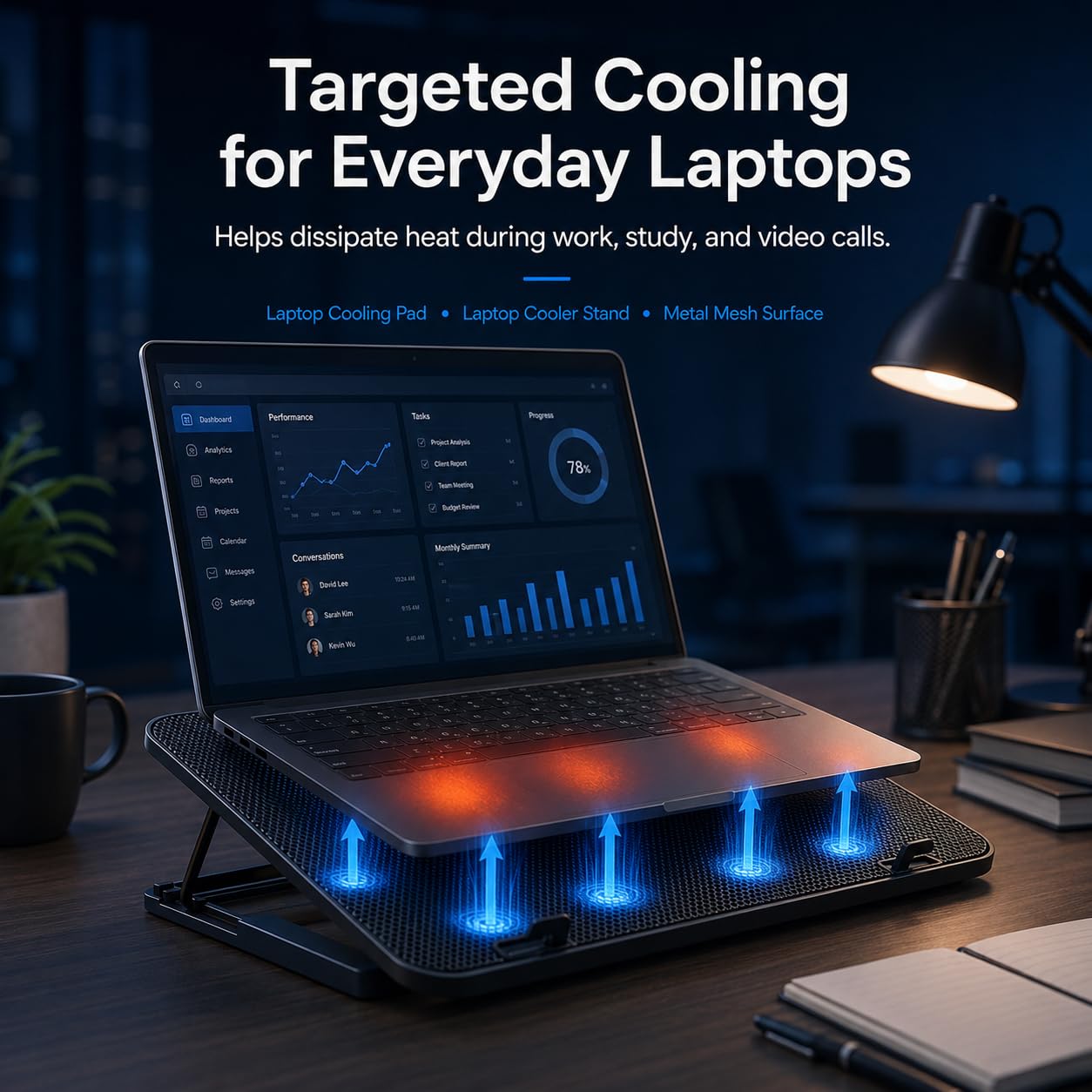 Almohadilla de refrigeración para laptop, 6 ventiladores, soporte de 4