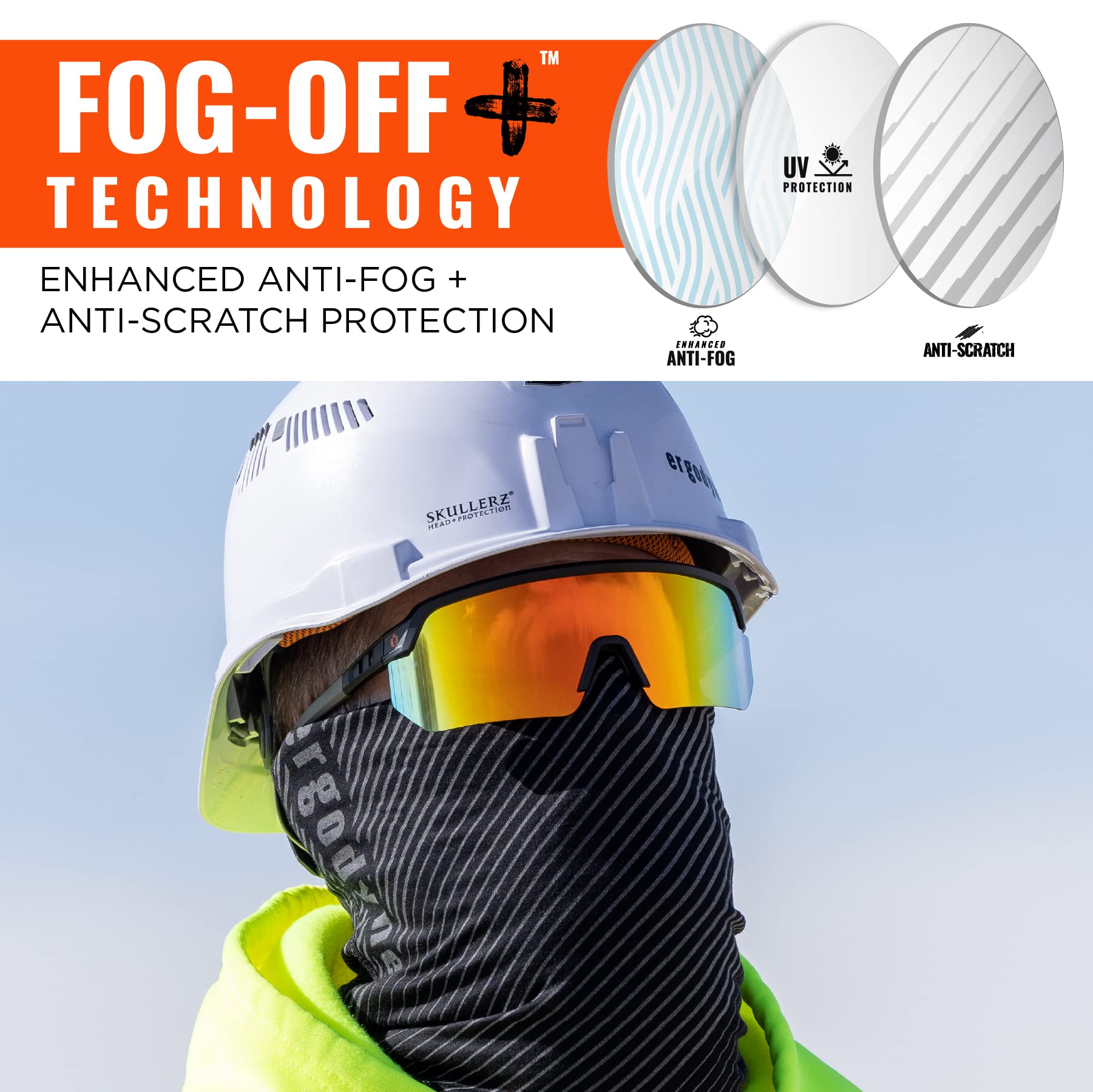 Ergodyne Uni-Erwachsene Skullerz Aegir Anti-scratch & Enhanced Anti-fog Safety Glasses, Sunglasses - Mirrored Lenses Kratzfeste Anti-Beschlag-Schutzbrille (1er Pack)