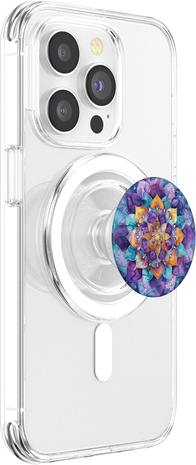 Aesthetic Colorful Mandala Purple Blue Watercolor Art PopSockets MagSafe PopGrip for iPhone