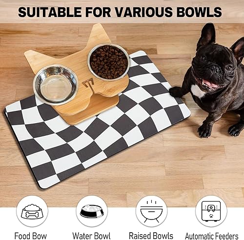 Miniatura 7 de Tapete de comida para perros y gatos de 12 x 19 pulgadas, absorbente de agua y comida para perros y gatos, tapete para proteger los suelos, de