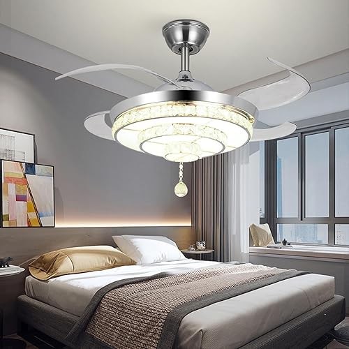 Miniatura 8 de MORE CHANGE Lámpara de techo moderna de 42 pulgadas, ventilador de techo retráctil con luces, 3 ventiladores de araña que cambian de color para sala