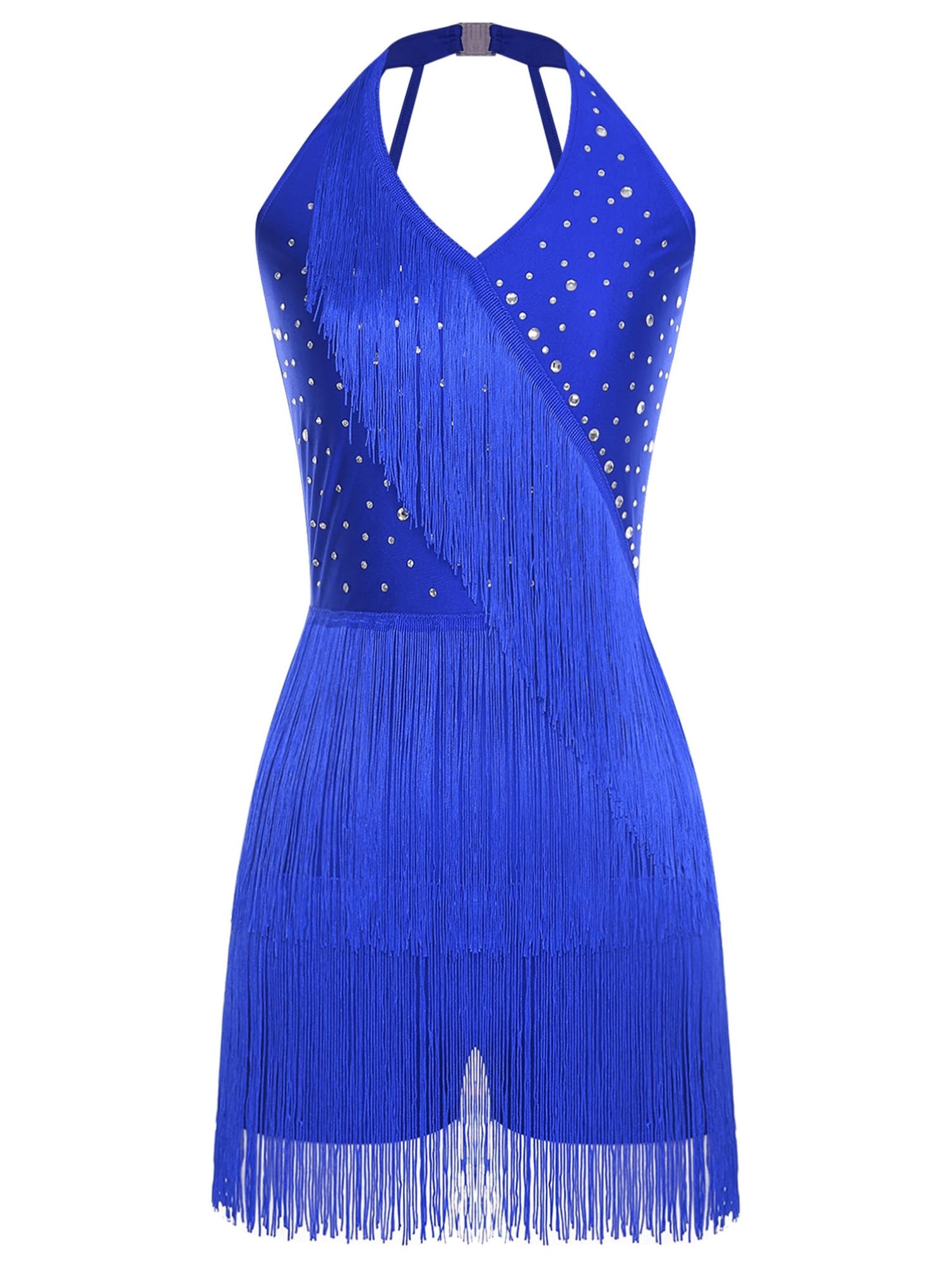 inhzoy Abito da Ballo Latino Americano Tango Donna con Nappe Strass Vestito Danza Classica Moderna con Frange Body Ginnastica Costume Danza Samba Rumba Salsa Dancewear