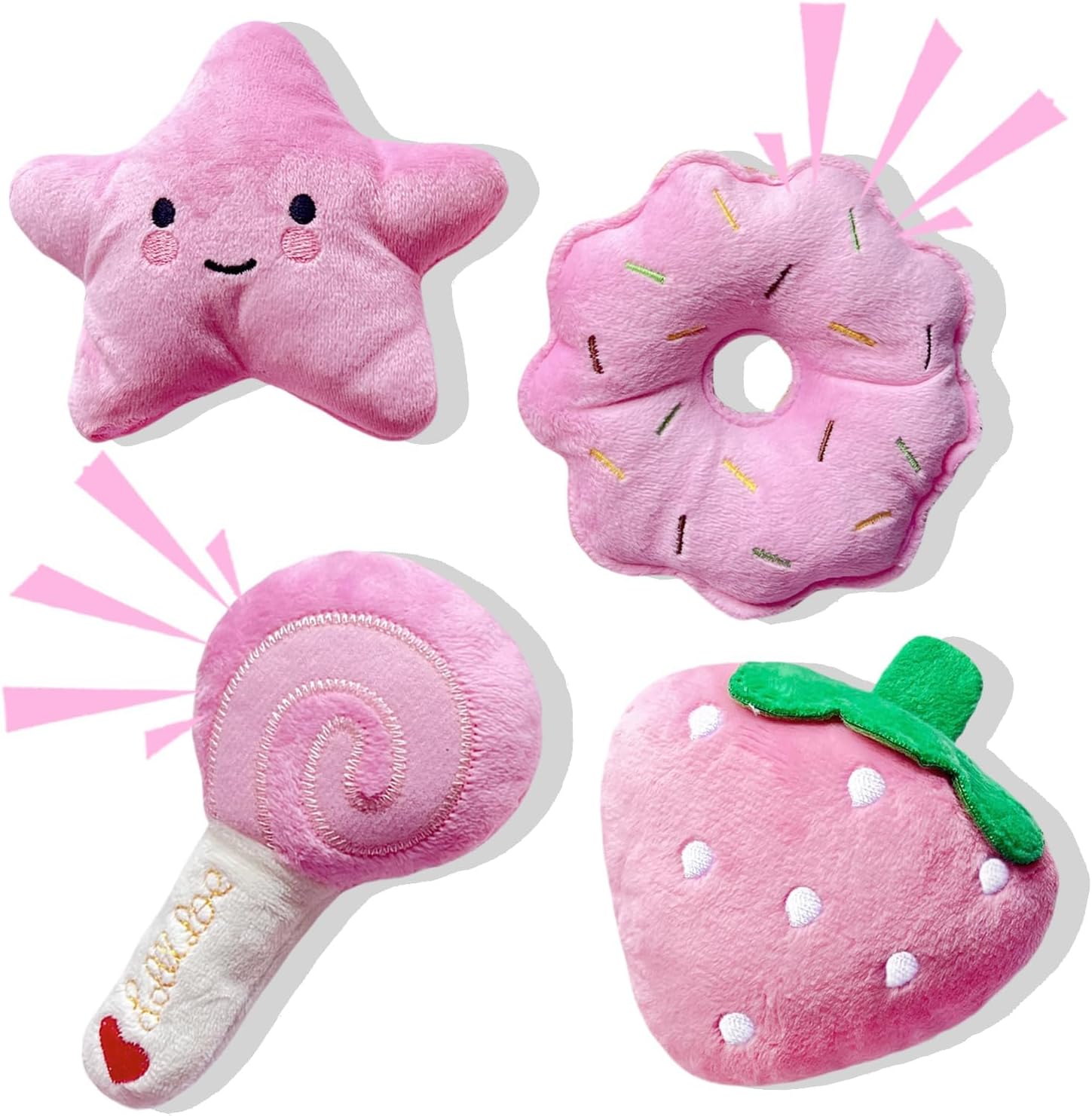 Small Dog Toys, Squeaky Dog Toy for Small Dogs- Pink Cute Puppy Toys, 4 Packs Pet Chew Toys for Fun, Interactive Dog Plush Toys for Puppies, Doggie Birthday Gifts