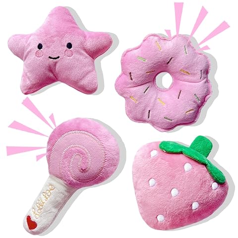MOSYZEO Small Dog Toys Squeaky Dog Toy for Small Dogs- Pink Cute Puppy Toys 4 Packs Pet Chew