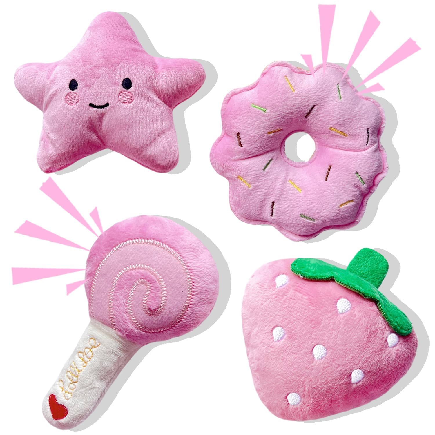 MOSYZEO Small Dog Toys Squeaky Dog Toy for Small Dogs- Pink Cute Puppy Toys 4 Packs Pet Chew