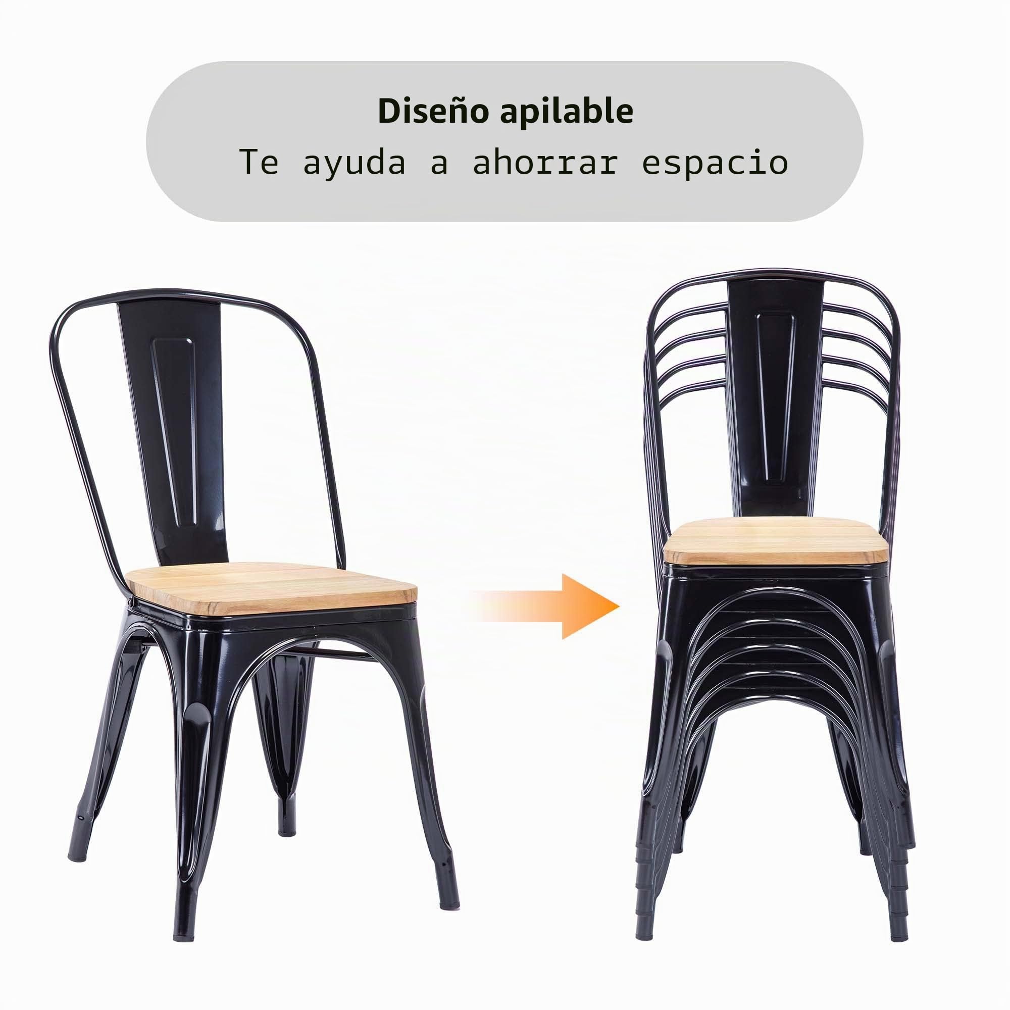 Duhome Sillas de Comedor Juego de 4 Silla Bistrot Industrial de Metal Hierro con Respaldo Estilo Vintage Taburete para Cocina Bar Café Restaurante, Negro y Madera