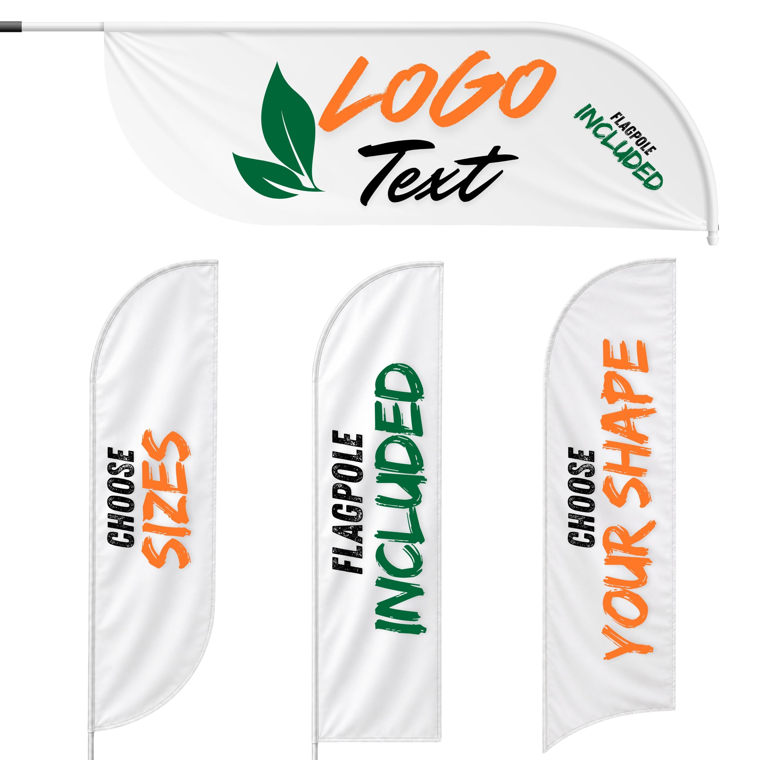 Beachflag selbst gestalten - Fahne mit eigenem Logo 220x60cm/ST mit Mast | Werbefahne mit Foto, Text; Beachbanner, custom Flag; ohne Halterung, mit Fahnenmast 290cm