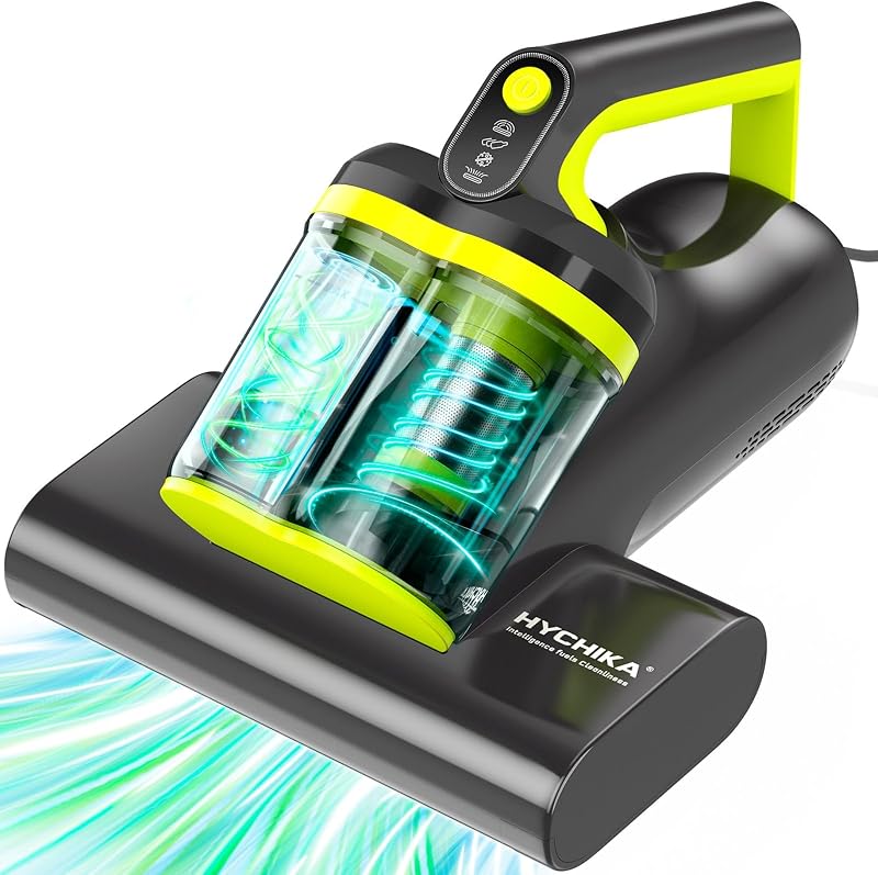HYCHIKA Battimaterasso - 16kPa Aspirapolvere per materassi Antiacaro con luce UV-C,ad ultrasuoni,60°C, aria calda,doppio ciclone, rimuove il 99,2% degli allergeni, per materassi, letti,divani