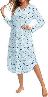 Long Sleeve Nightgowns for Women Soft Cotton Night Gowns Sleepwear with Pockets