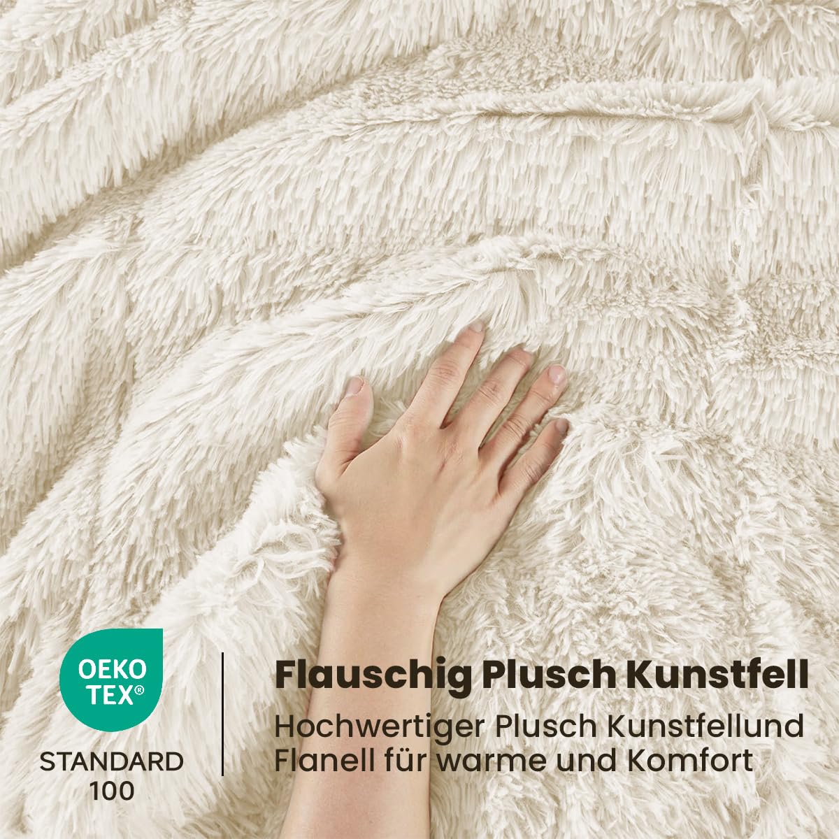 Sacebeleu Plüsch Bettwäsche Set 135x200cm Weiß Creme Warme Winter Flauschig Flanell Biber Mädchen Bettbezug mit Reißverschluss und 1 Kissenbezug 80x80cm