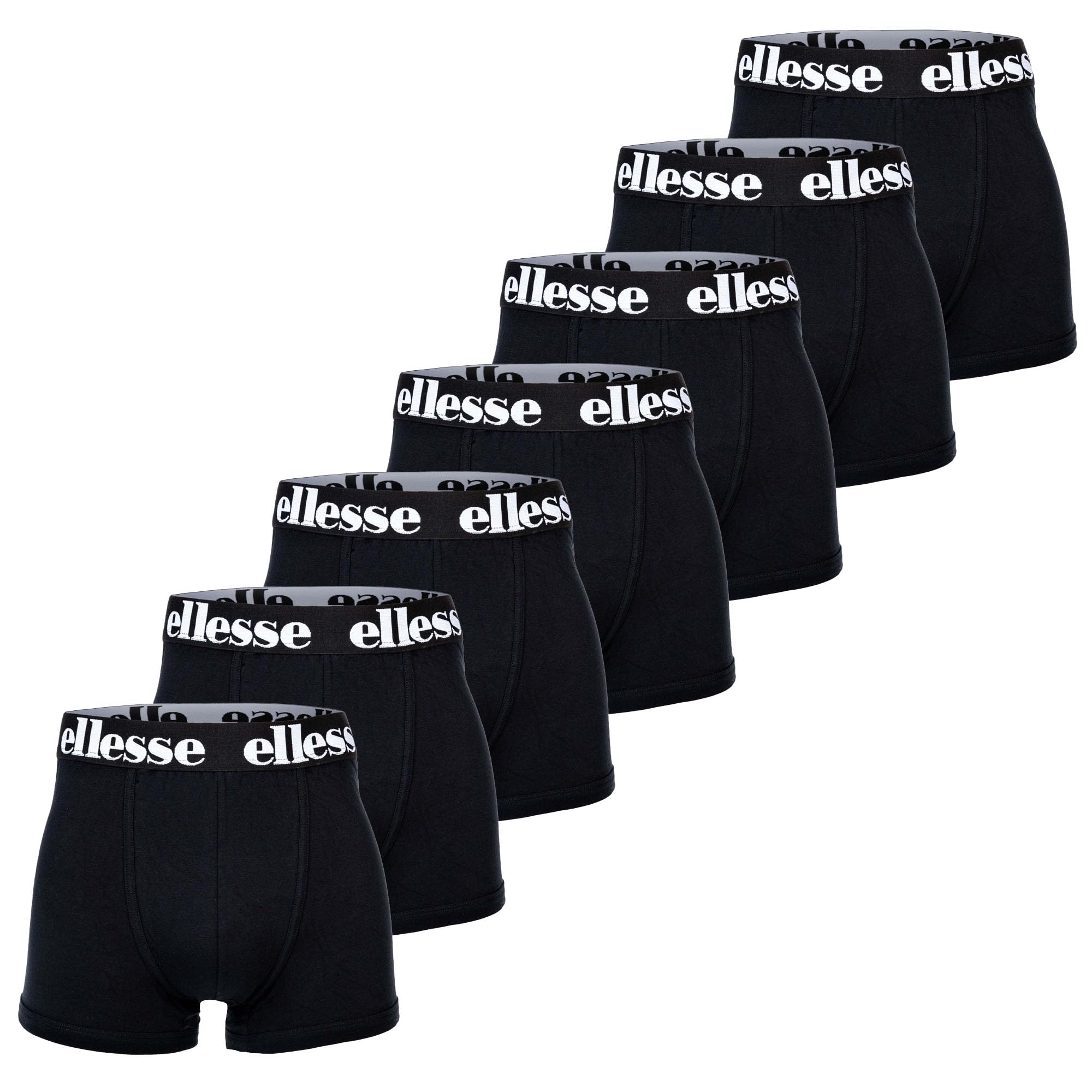Ellesse Men's Black Boxer Shorts, Pack Of 7 - Yema Boxer Shorts, Logo Waistband, Without Fly, Cotton Stretch, Xl