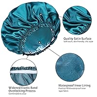 Vista 3 de Gorros de ducha para mujer, 4 piezas de gorros de baño elásticos y reutilizables, gorro de ducha de doble capa impermeable, gorros de ducha