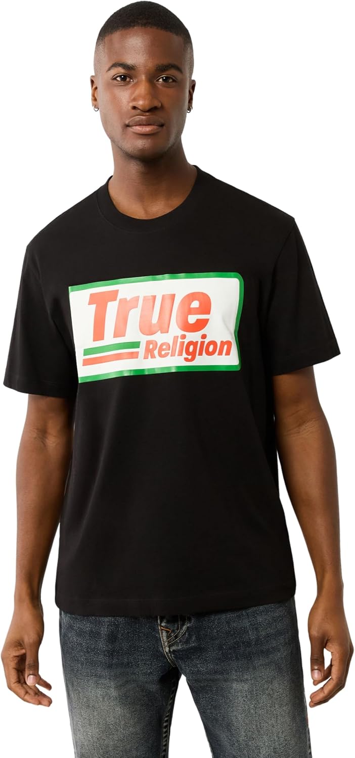True Religion Men's Short Sleeve High Density Tee - Casual Crew Neck T-Shirt
