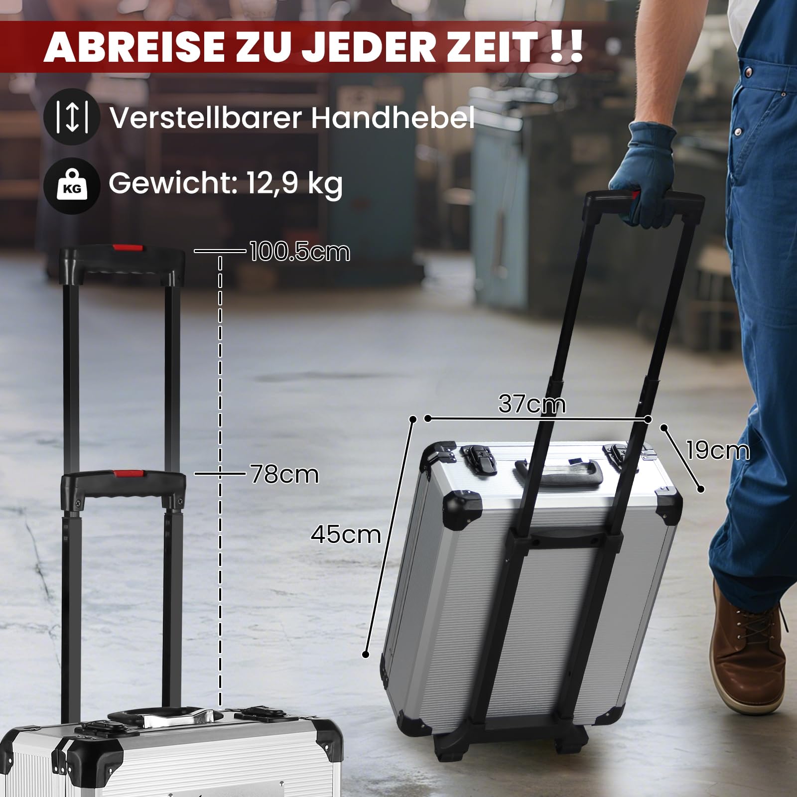 WALTER STAHL Werkzeugkoffer gefüllt 409 tlg | Werkzeugkasten | Aluminiumkoffer | Werkzeug Set | für Werkstatt und Haushalt, inkl.Schraubenschlüssel, Zangen etc