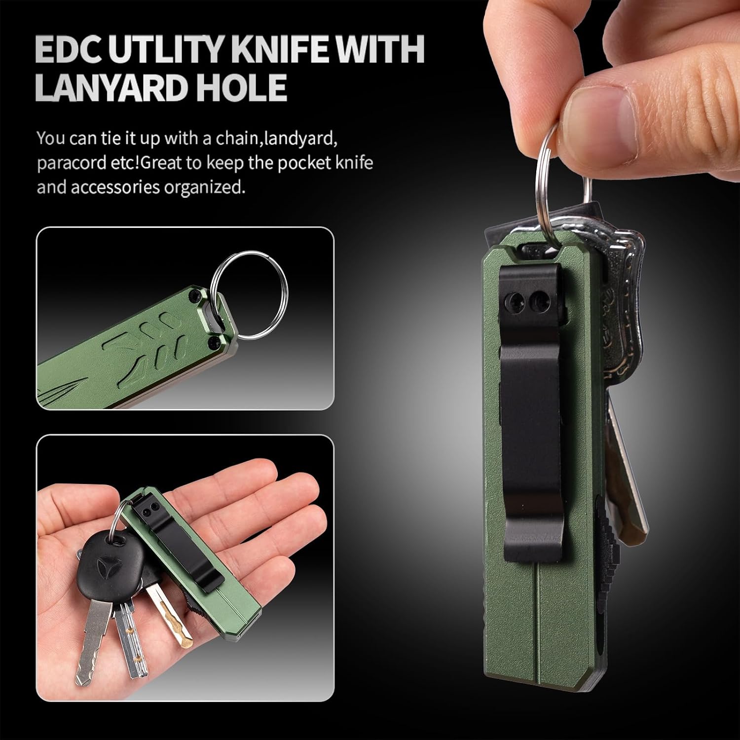 cckk Aluminium Pocket Knife,Utility Knife with Clip,EDC Box Cutter Folding Knife with 20PCS #23 Blades,Green