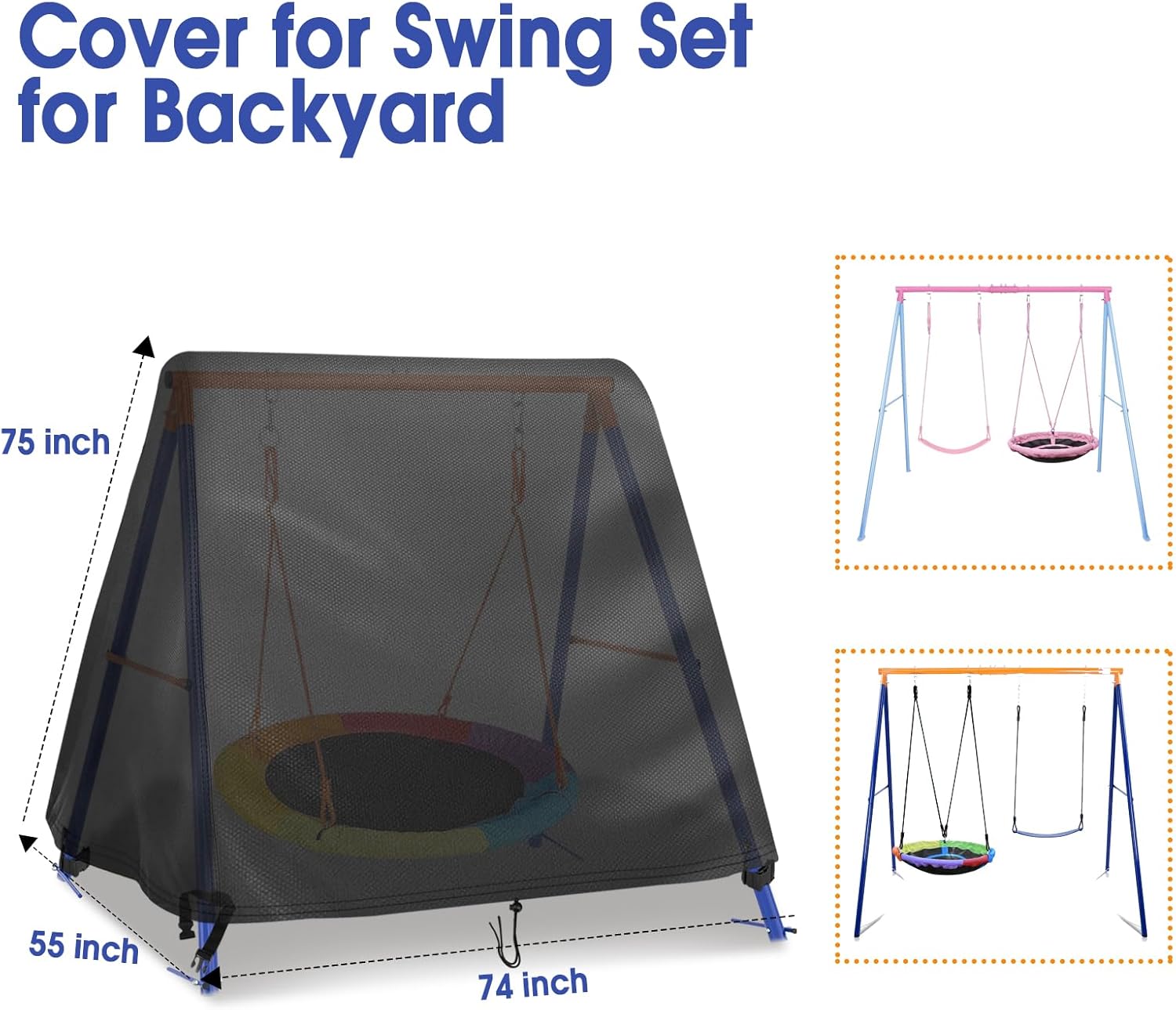 Outdoor Patio Swing Cover, A Frame Swing Cover Waterproof Full Coverage for Patio Poarch Swings Glider Cover-74"Lx55"Wx75"H
