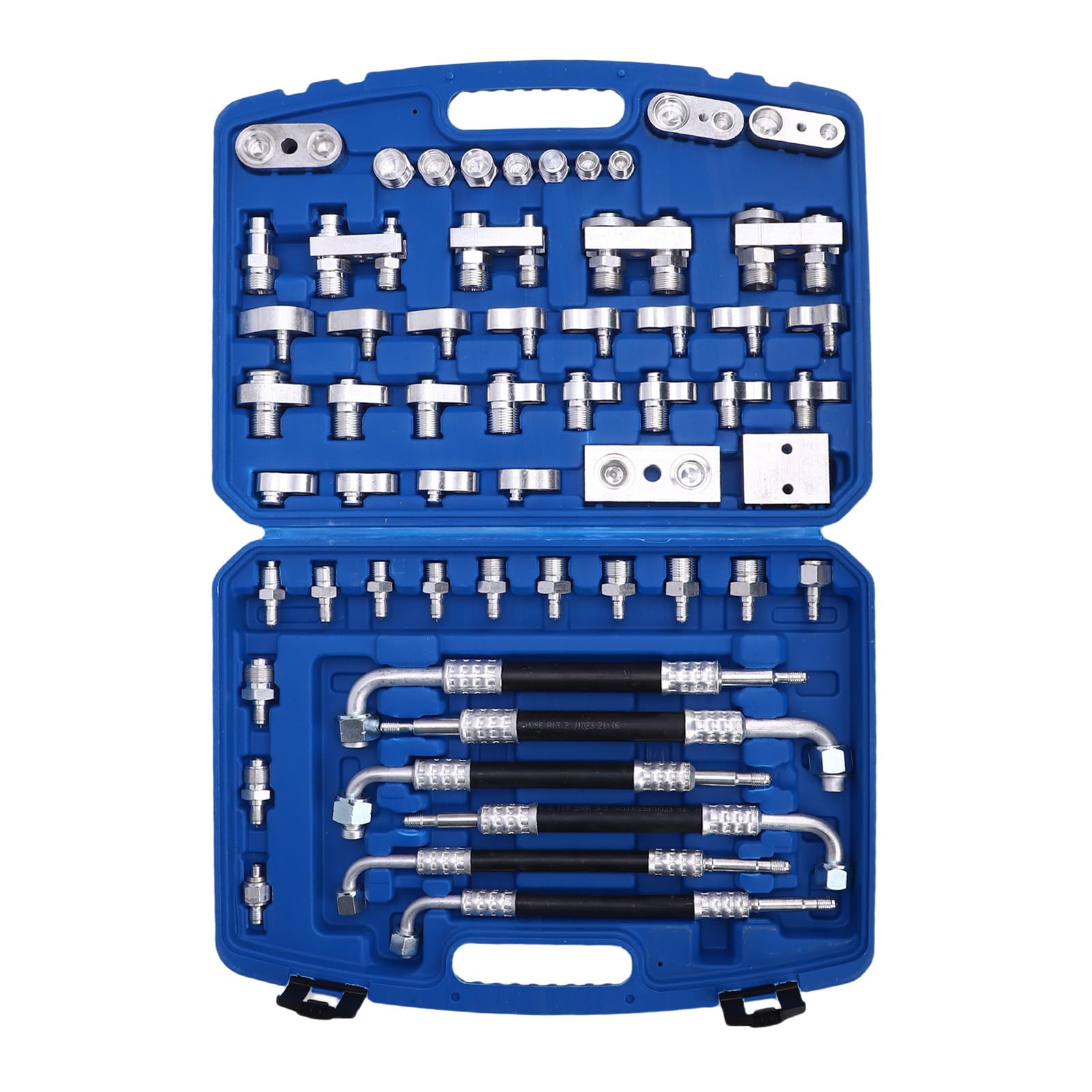 Sxhlseller Kit de Detección de Fugas de CA Automotriz de 56 Piezas, Juego de Herramientas de Reparación y Prueba de Fugas de Aire Acondicionado de Latón para Sistemas de CA de Automóviles y Camiones