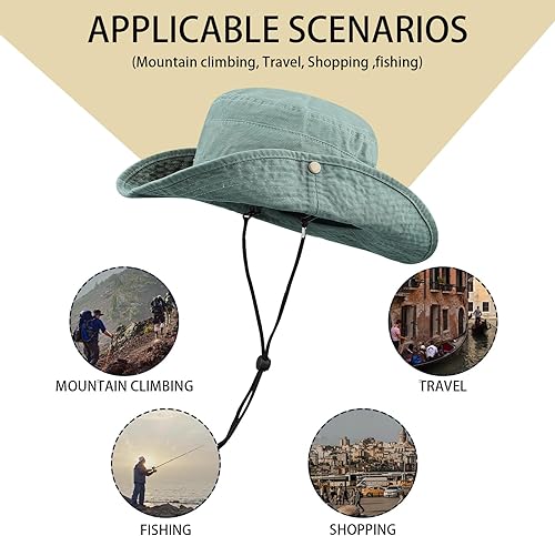 Miniatura 8 de Croogo Sombrero de ala ancha Bonnie de verano, sombrero de sol para pesca, estilo vaquero, sombrero de pescador, safari al aire libre, caza,
