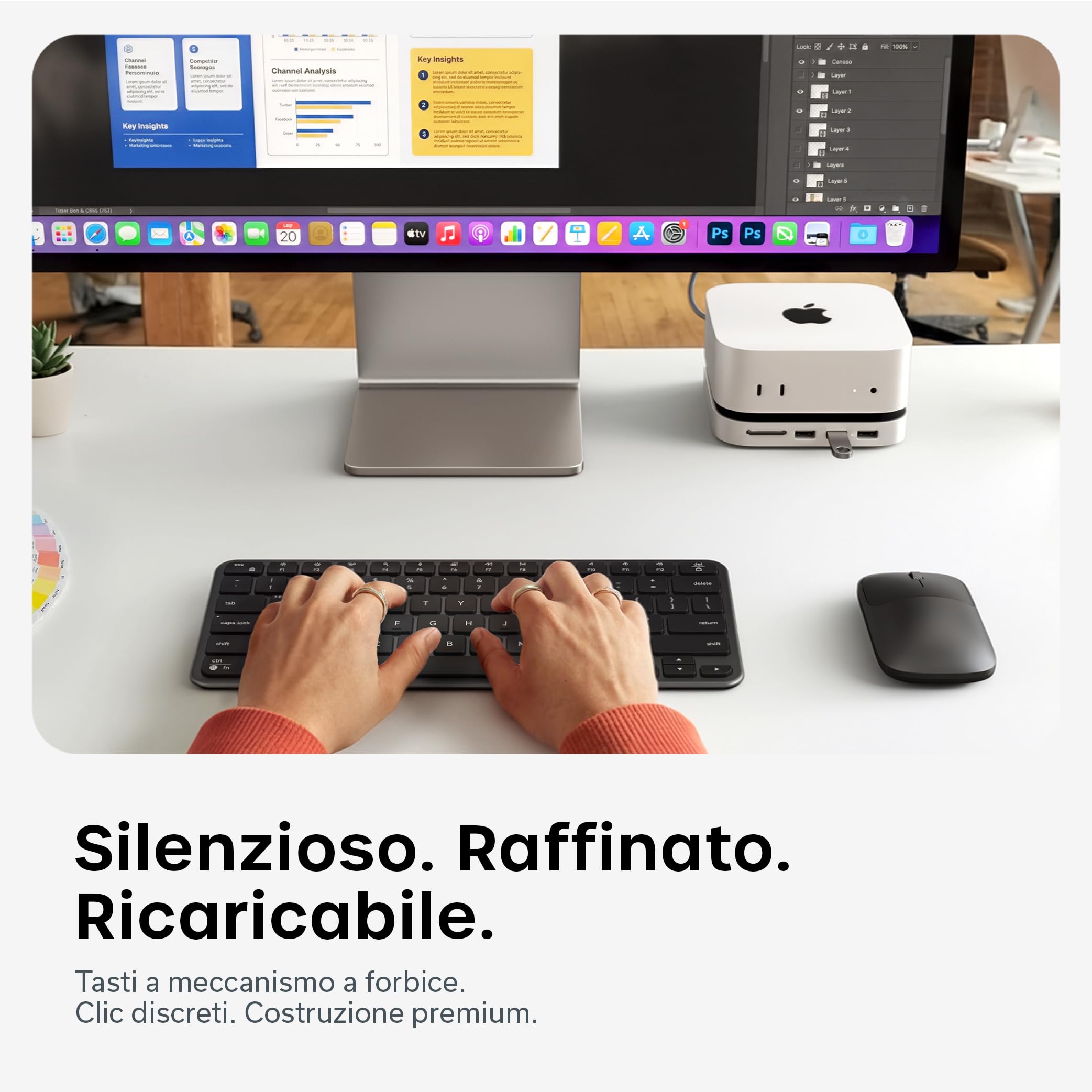 Satechi Combo Tastiera e Mouse Wireless Slim CEX1, QWERTY US, Nero | Layout Americano, Bluetooth multi-dispositivo, ricevitore USB-C, per Mac, Windows e altro