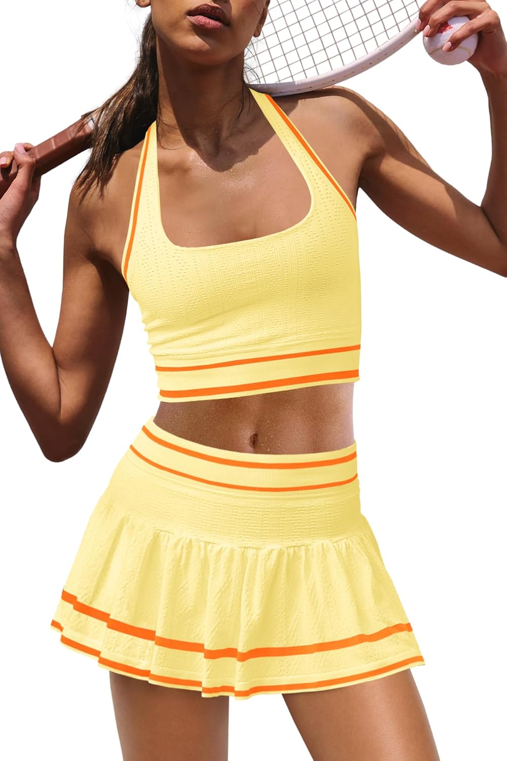 Yanekop Womens Tennis Skirt Set 2 Piece Workout Sets Golf Outfits Athletic Sets Cropped Tank Top and Skort with Shorts - Image 2