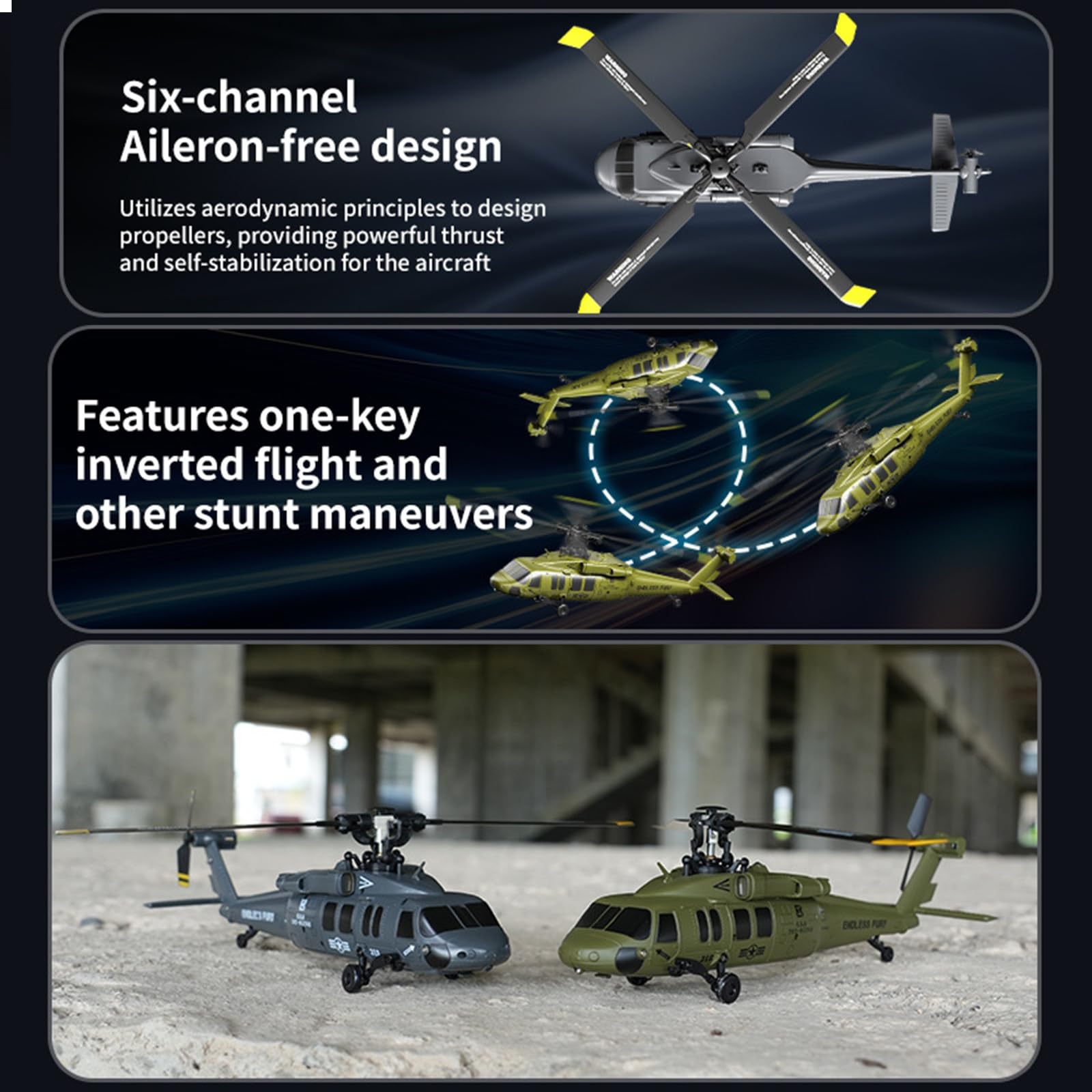 Elicottero radiocomandato K200 UH-60 per Black-Hawk radiocomando brushless a 6 canali, giroscopio a 6 assi velivolo militare con 3 velocità e posizionamento ottico Regalo(Silver)