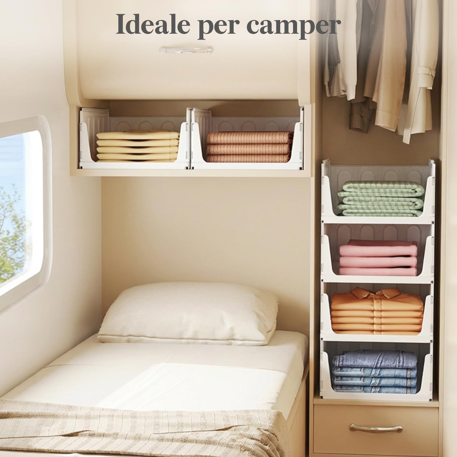Lifewit Organizzatori Armadio con Cassetti Estraibili, 8 Pezzi Contenitori Impilabili per Vestiti, Ripiani per Armadio Interno, Scatole Salvaspazio in Plastica per Magliette, Pantaloni, 24L, Bianco
