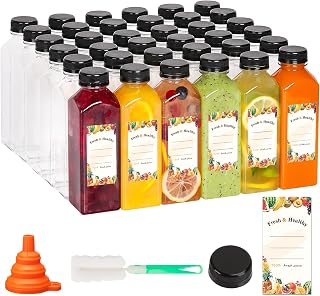 Moretoes 128 Pack 16oz Clear Plastic Juice Bottles with Tamper-Proof Caps - Reusable PET Bulk for Smoothies & Juices
