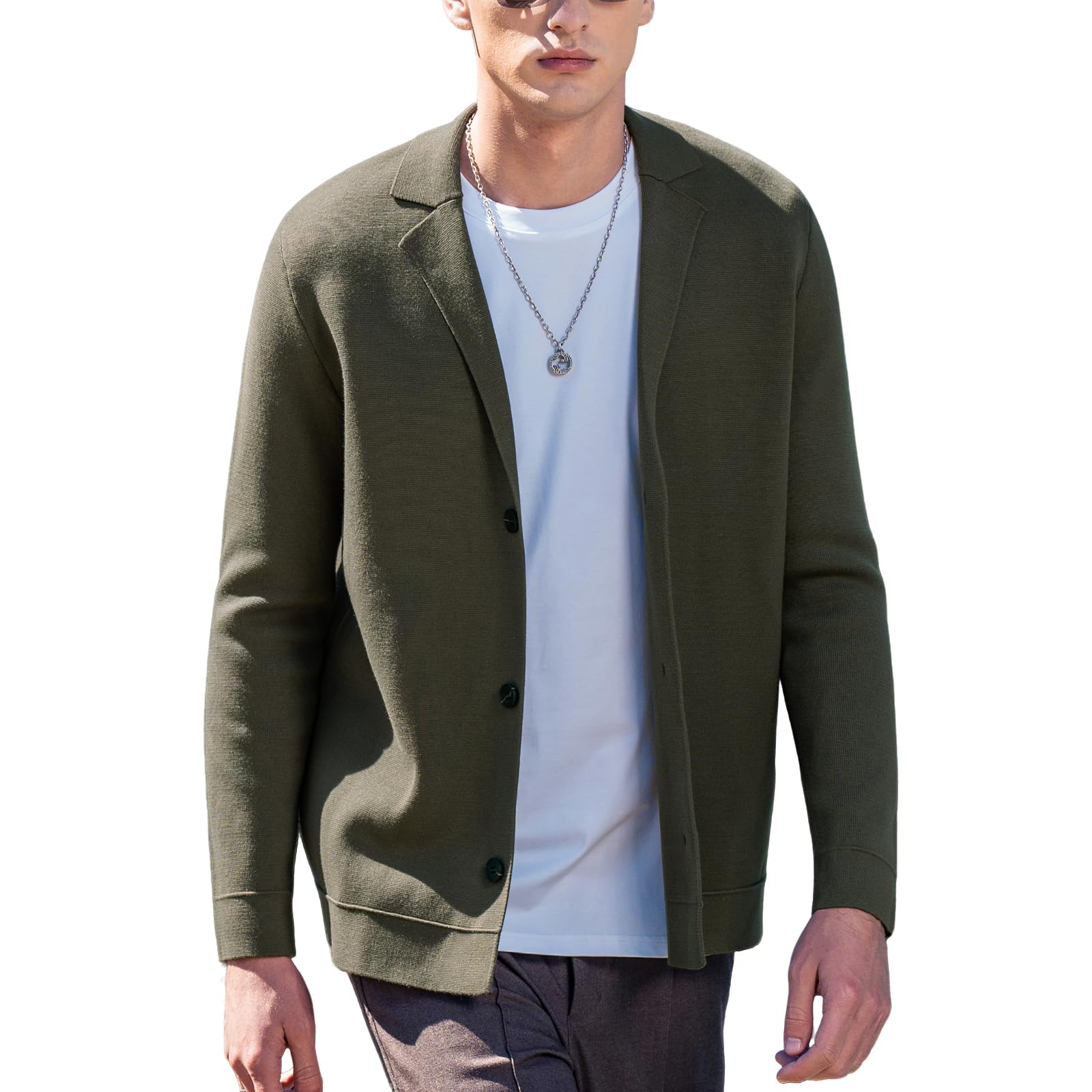 Men's Cardigan Sweater Button Front V-Neck Long Sleeve Knit Sweaters