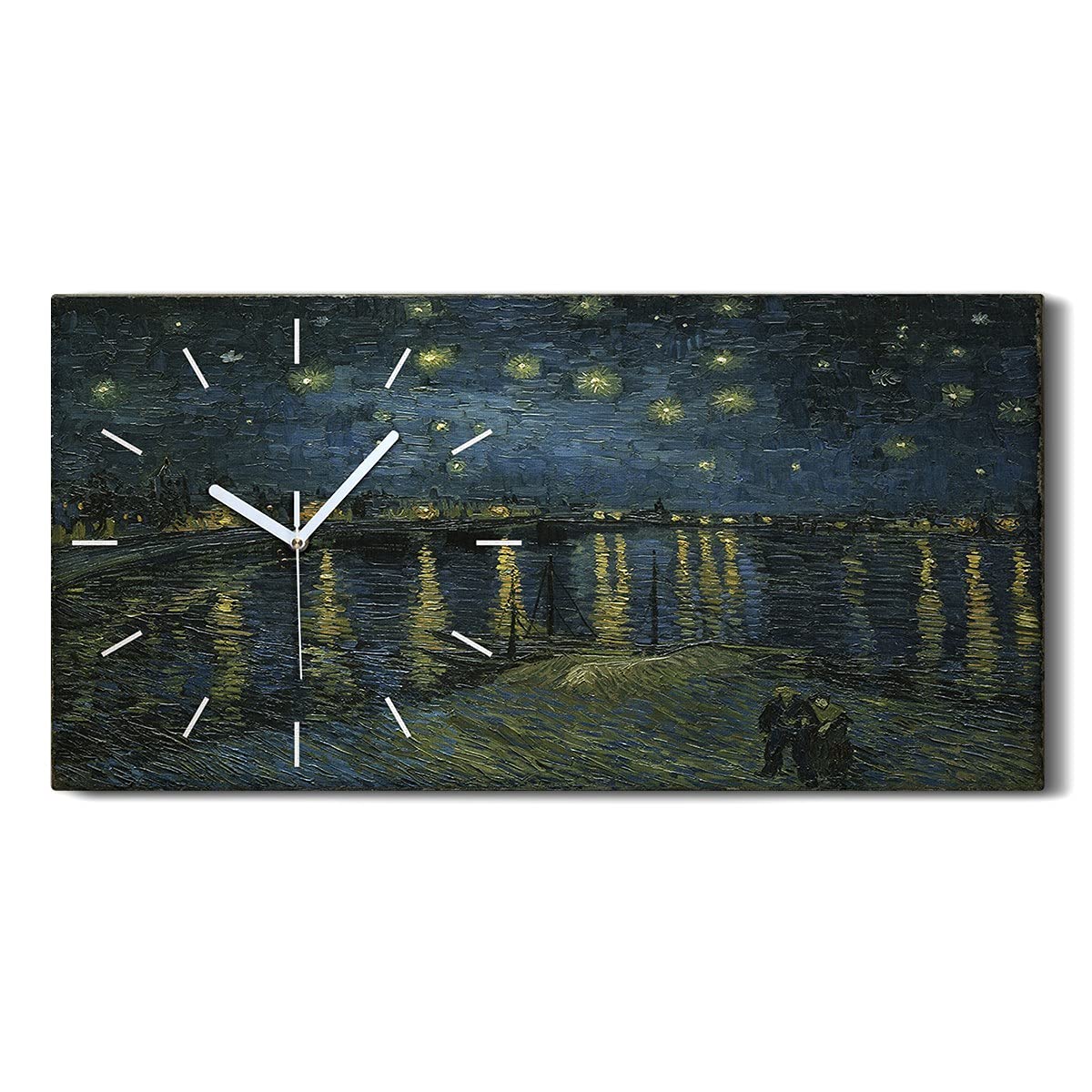 Horloge sur Toile Salon Chambre 60x30cm - Nuit Étoilée sur le Rhône de Coloray Art Mural Silencieux