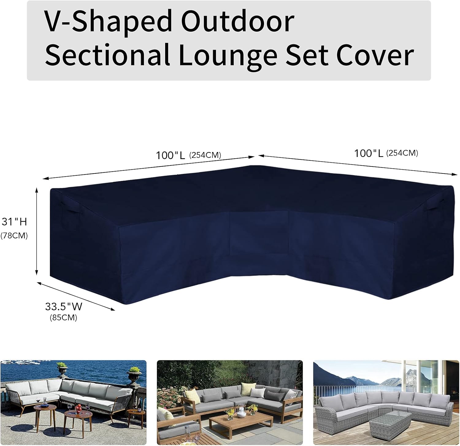 Easy-Going Patio V-Shaped Sectional Sofa Cover, Waterproof Outdoor Sectional Cover,Heavy Duty Garden Furniture Cover with Air Vent 100" L (on Each Side) x 33.5" D x 31" H, Navy : Patio, Lawn & Garden