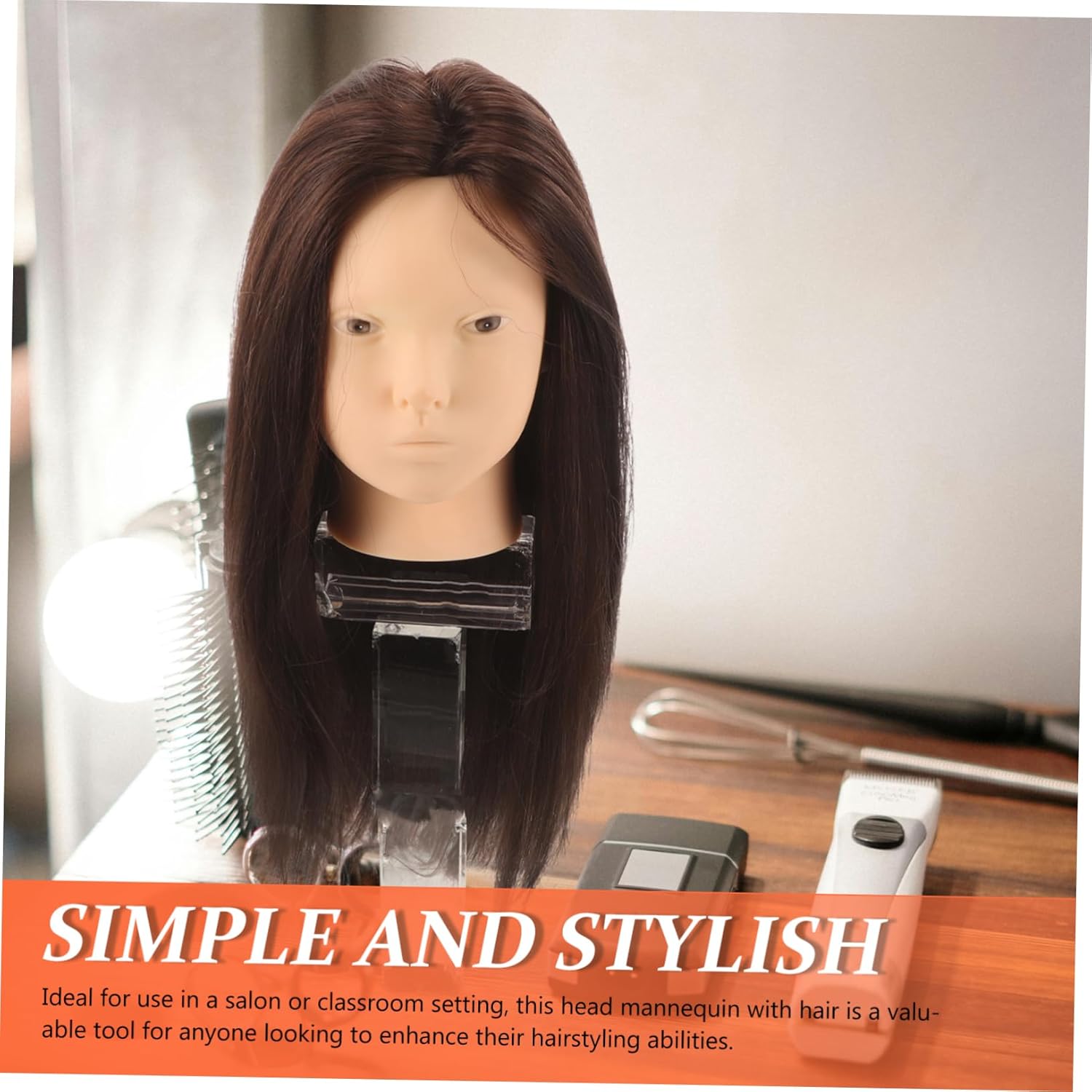 Human Hair Mannequin Head for Cosmetology Training Realistic Styling Practice Model with Clamp Holder for Braiding Updos and Curls for Salon and Classroom Use