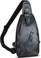 Vista 8 de Bolso bandolera de cuero genuino para mujeres y hombres, estilo vintage, de cuero real, a la moda, bandolera, Marrón