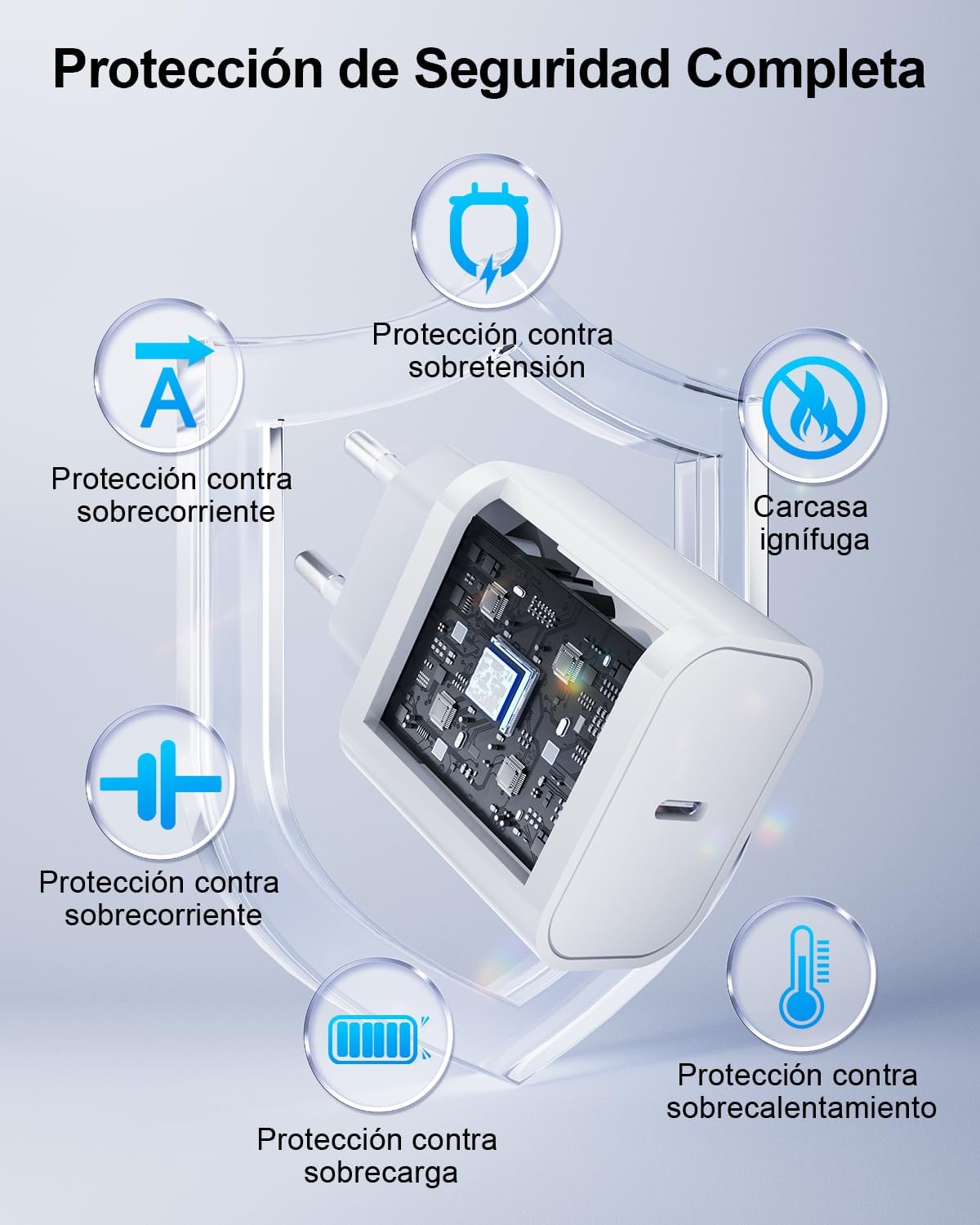 Adaptador cargador USB tipo C blanco con diseño compacto para iPhone