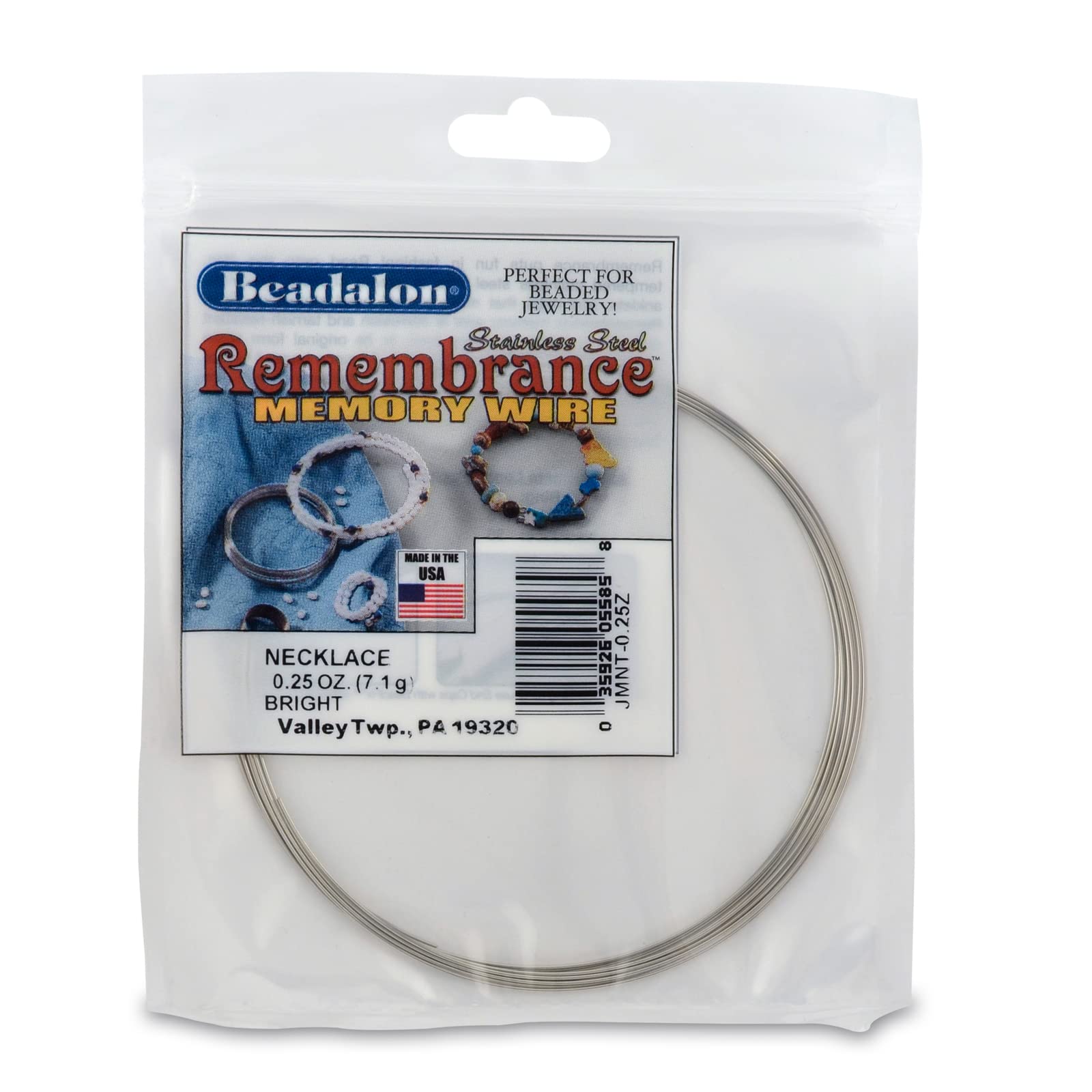 Beadalon .62Mm Ga. Bright/Apprx 9 Loops Remembrance Stainless Steel Memory Wire, Round, Necklace, Bright, 0.25 Oz, Approx. 9 Coils