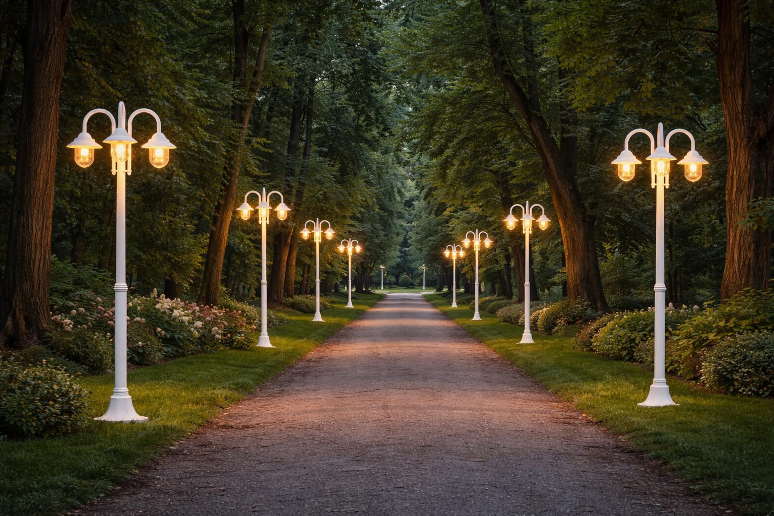 Partenopea Lampione da giardino classico a 3 luci con attacco E27, lanterna da esterno in alluminio IP54, ideale per vialetti, parchi, ingressi e strutture ricettive (Bianco)