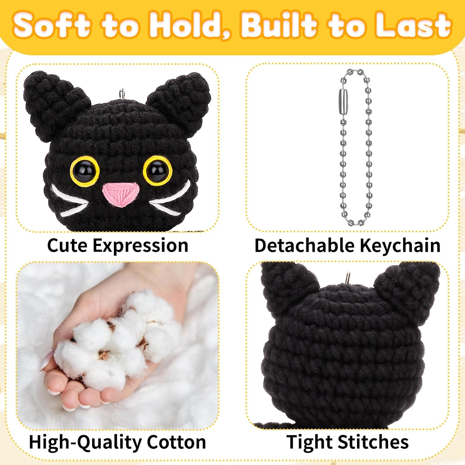 Black Cat Keychain – Handmade Crochet Cat Plush Keychain, Cute Bag Charm for Women Backpacks Accessory Birthday Gifts - Image 3