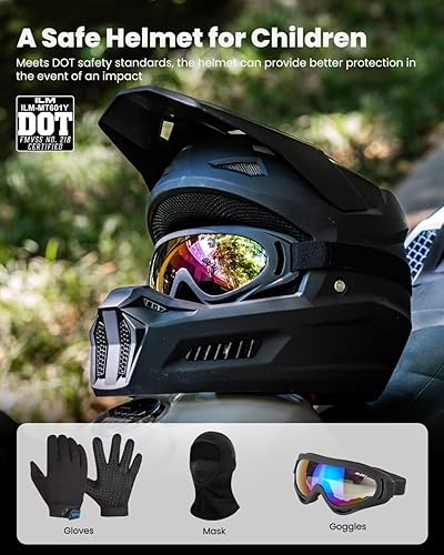 Miniatura 2 de ILM Casco para motocross juvenil, casco ATV para niños, motocross, BMX, motocicleta todoterreno con gafas, guantes, máscara DOT modelo MT601Y (negro