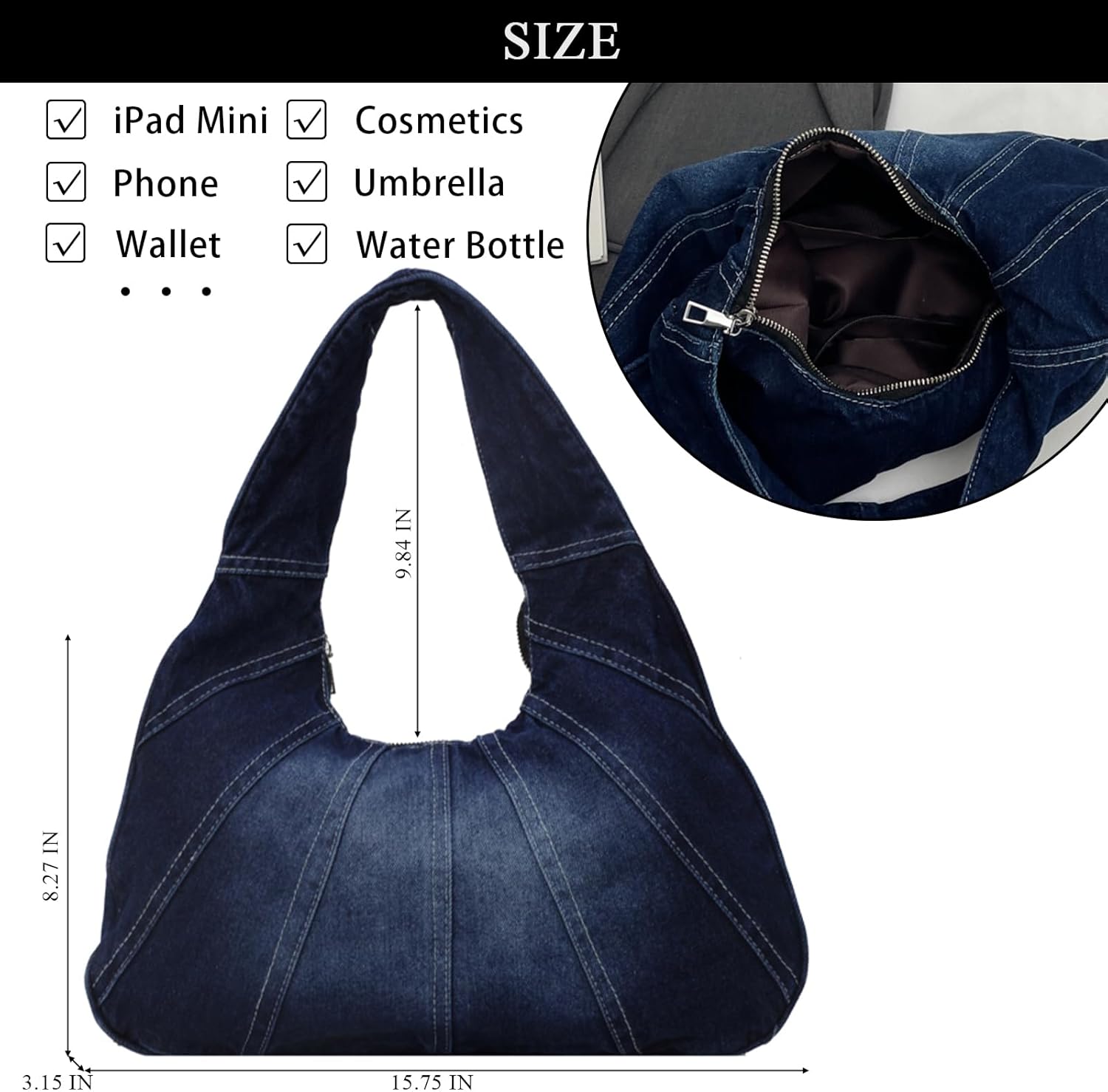 Denim Purse Trendy Jean Purses for Women Denim Hobo Tote Bags Y2K Shoulder Bag Handbags - Image 4