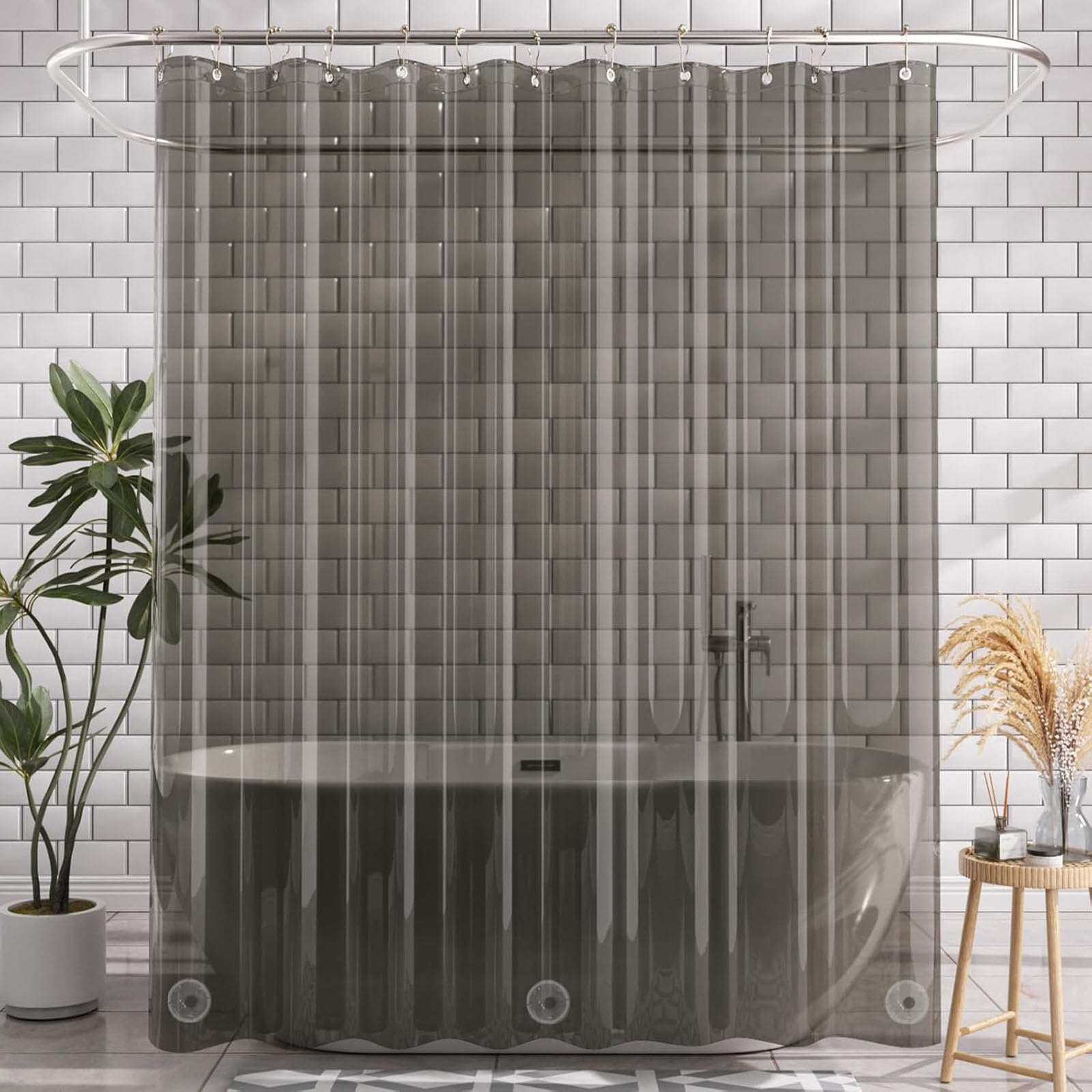 Keliniz 78 Inch Long Black Plastic Shower Curtain Liner, Waterproof Mold-resistant Semi-transparent Bathroom Shower Curtain With Weighted Magnets & Hooks, Vinyl, Non-toxic, 183x198CM